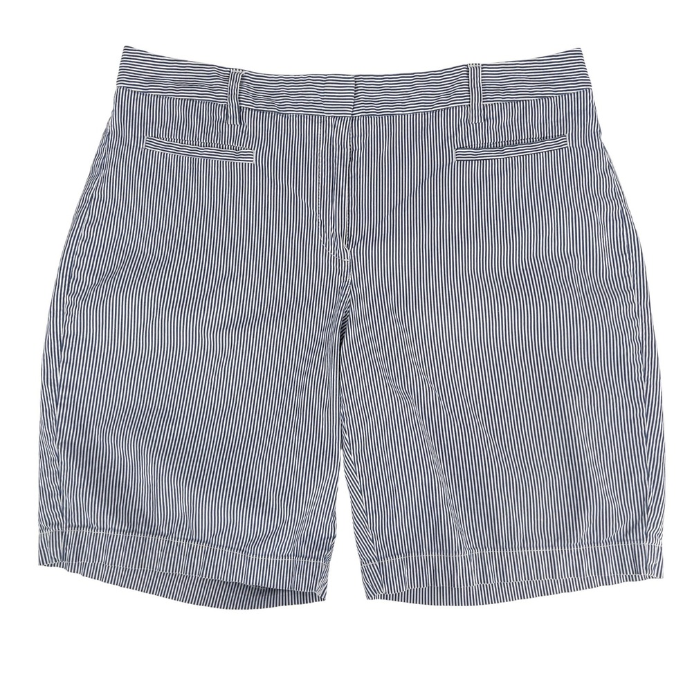 Lands End Womens 10 Bermuda Shorts Navy White Seersucker Pinstripe Cotton Preppy
